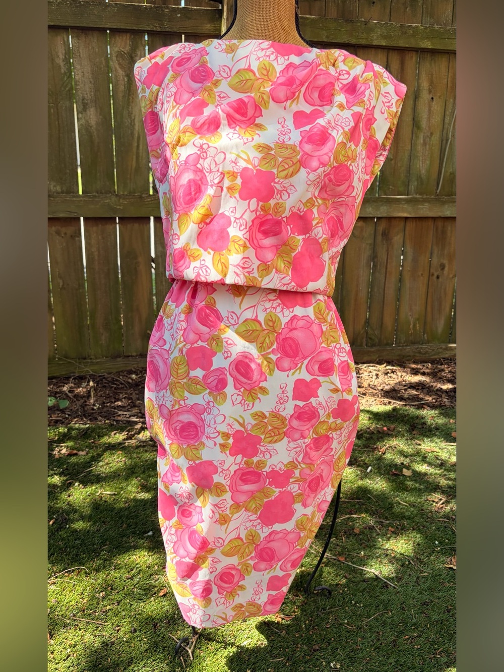 Vintage Leslie Fay Original Pink Rose Floral Dress & Jacket Set - Picture 3 of 13